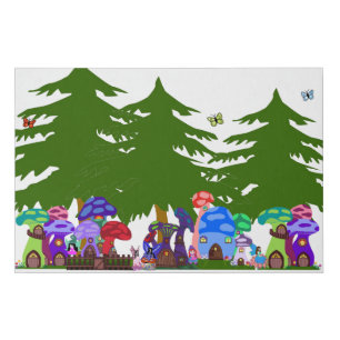 Whimsical Mushroom Village Faux Canvas Print