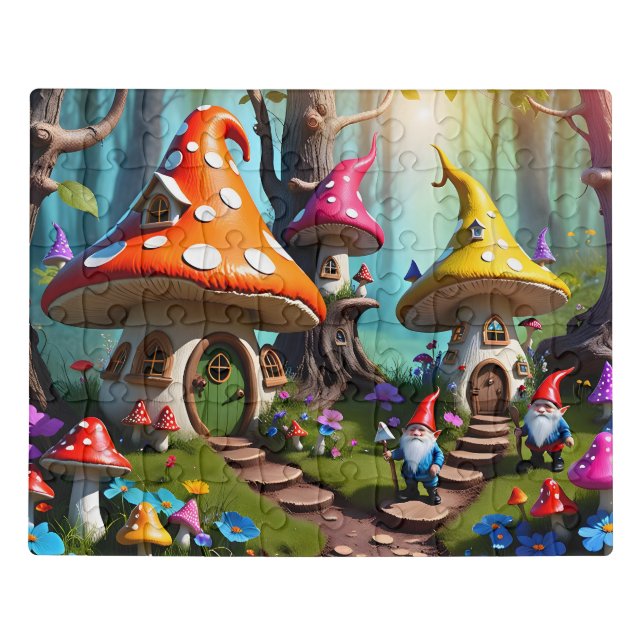 Whimsical Mushroom Village with Gnomes in Enchante Jigsaw Puzzle (Puzzle Horizontal)