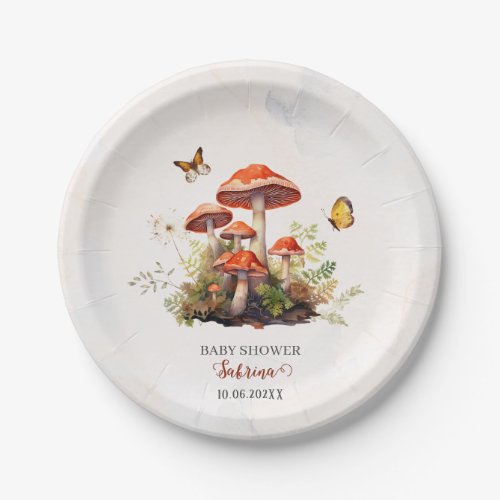 Whimsical Mushroom Watercolor  baby shower Paper Plates