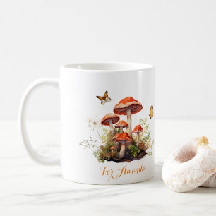 Whimsical Mushroom  Watercolor  Personalized Name Coffee Mug