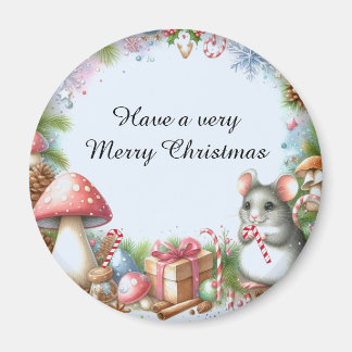 Whimsical Mushrooms and Mouse Christmas Wishes Magnet