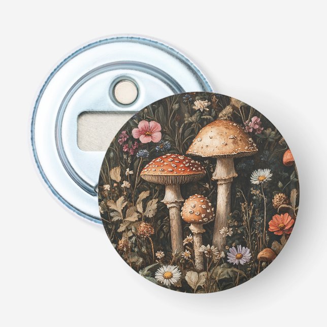 Whimsical Mushrooms and Wildflowers Botanical Bottle Opener (Front)