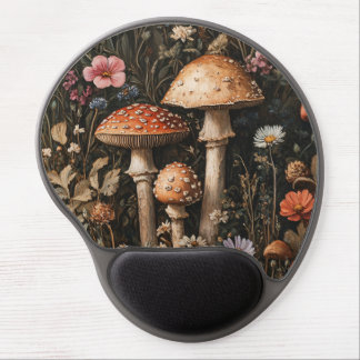 Whimsical Mushrooms and Wildflowers Botanical Gel Mouse Pad
