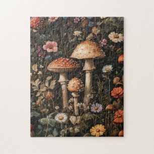 Whimsical Mushrooms and Wildflowers Botanical Jigsaw Puzzle
