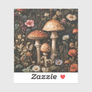 Whimsical Mushrooms and Wildflowers Botanical Sticker