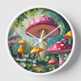 Whimsical Mushrooms Enchanted Forest  Clock