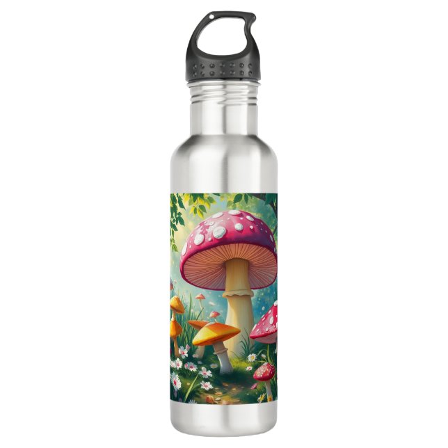 Whimsical Mushrooms Enchanted Forest  Stainless Steel Water Bottle (Front)
