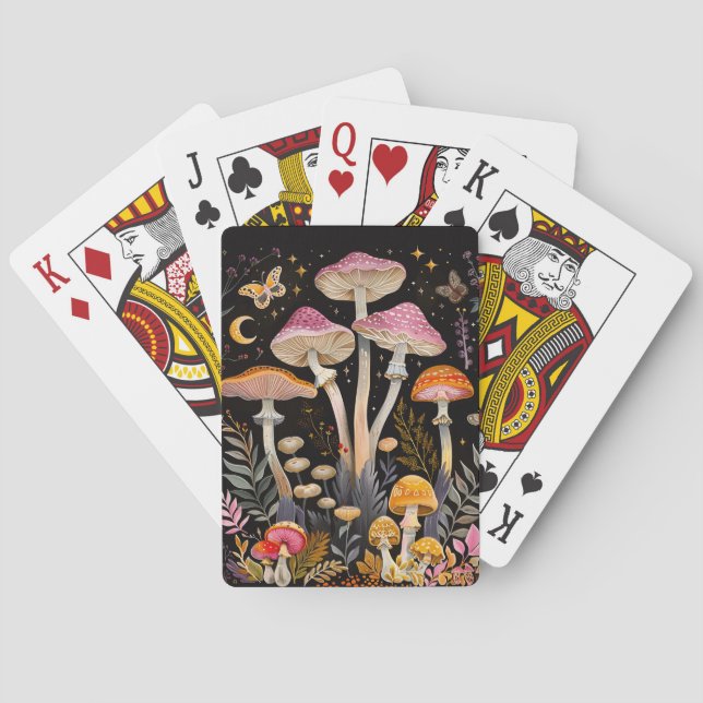 Whimsical Mushrooms Moths and Moon Poker Cards (Back)