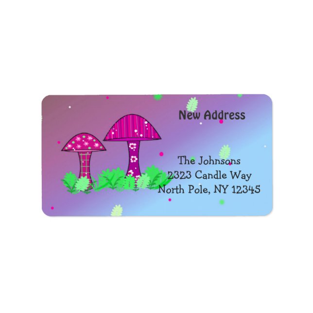 Whimsical Mushrooms New Address Label (Front)