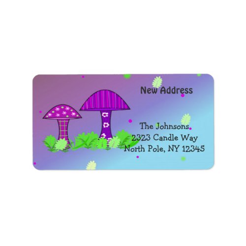 Whimsical Mushrooms New Address Label