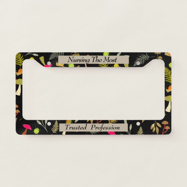 Whimsical Mushrooms Nurse License Plate Frame (Front)