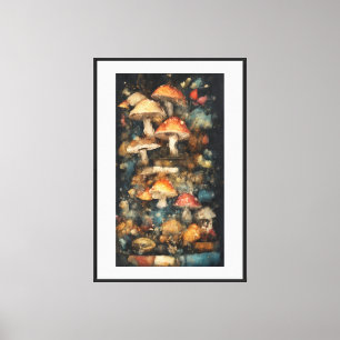 Whimsical Mushrooms on Vintage Books Canvas Print