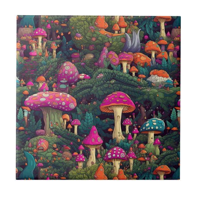 Whimsical Mushrooms Tile (Front)