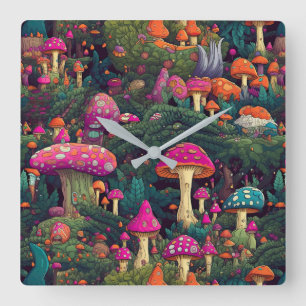 Whimsical Mushrooms Wall Clock