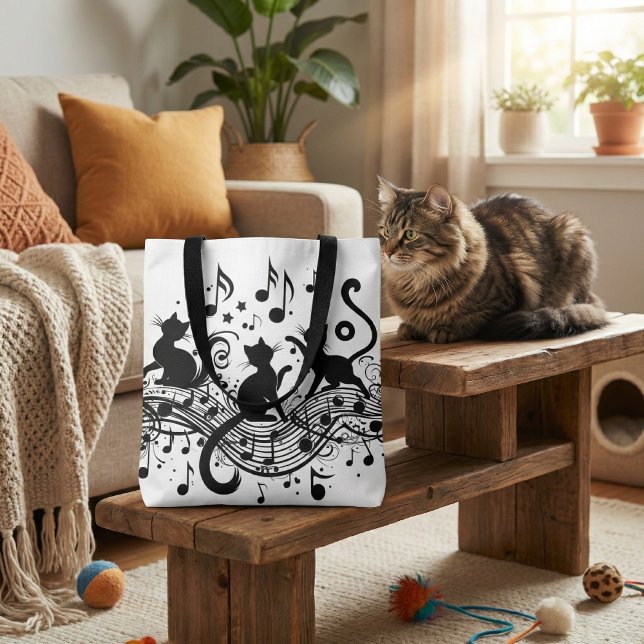 Whimsical Musical Cats Silhouette Tote Bag (Creator Uploaded)