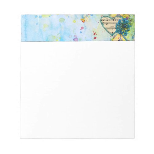 Whimsical Musical Painted Heart Header Notepad