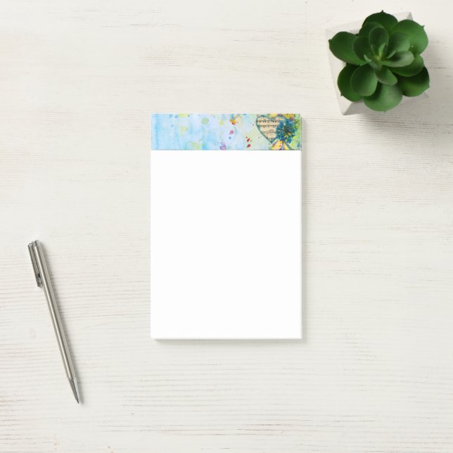 Whimsical Musical Painted Heart Header Post-it Notes (Office)