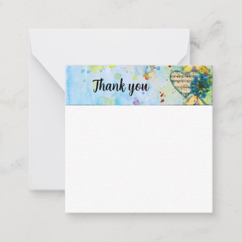 Whimsical Musical Painted Heart Thank You Note Card