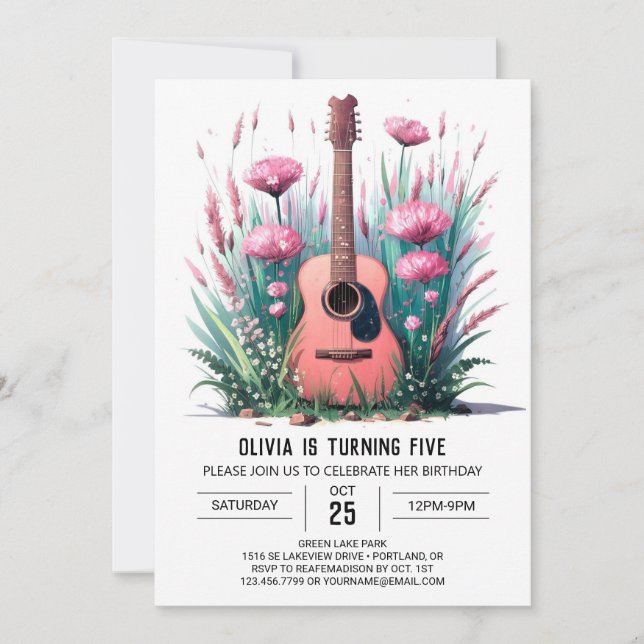 Whimsical Musician's Guitar Birthday Invitation (Front)