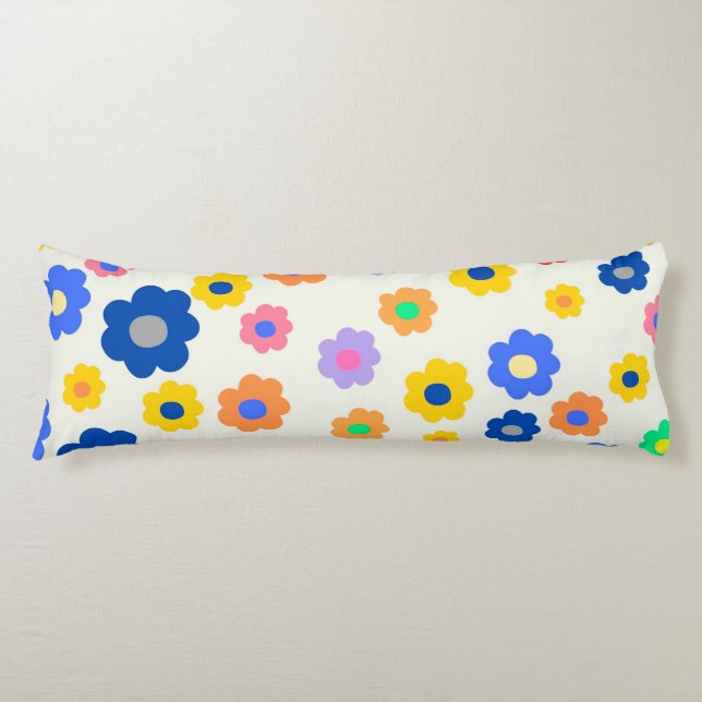 Whimsical Mustard & Black Floral Retro Cheerful Body Pillow (Front)