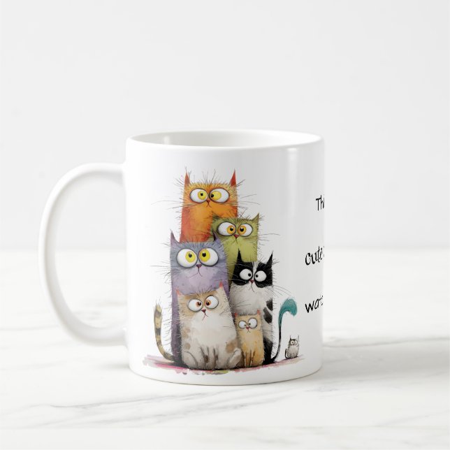 Whimsical My Cute Cat Videos Watching Coffee Mug (Left)
