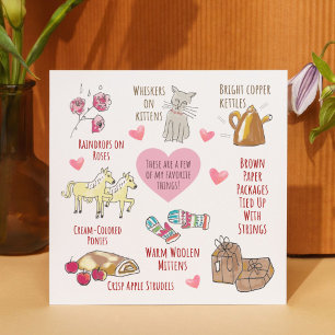 Whimsical My Favorite Things Hand-Drawn Valentine Holiday Card