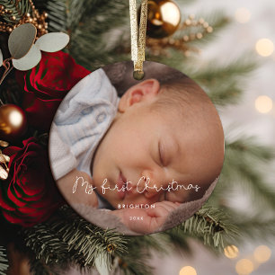 Whimsical My First Christmas baby photo Ceramic Ornament