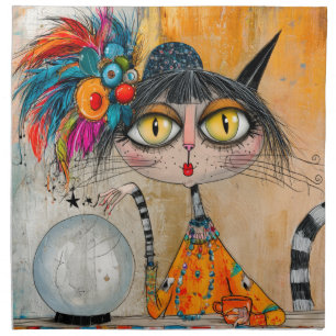 Whimsical Mystic Fortune Teller Cat Cloth Napkin