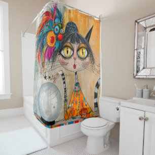 Whimsical Mystic Fortune Teller Cat Shower Curtain