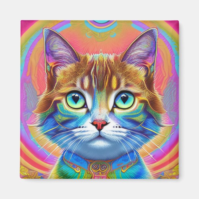 Whimsical Mystical Colorful Cat Magnet (Front)