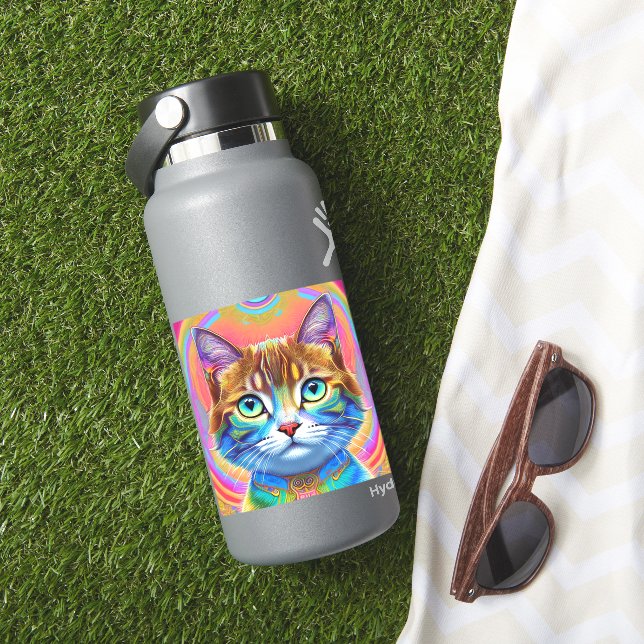 Whimsical Mystical Colorful Cat Sticker (HydroFlask Insitu)