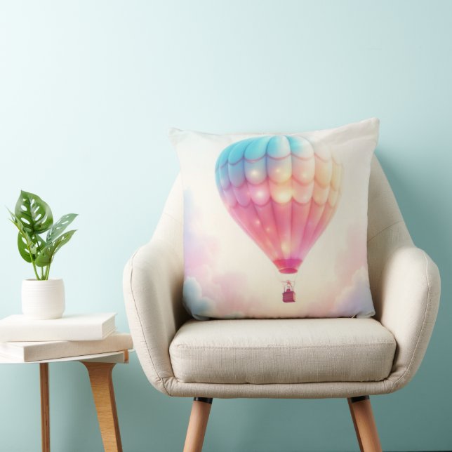 Whimsical Mystical Flying Air Balloon Light Colors Throw Pillow (Chair)