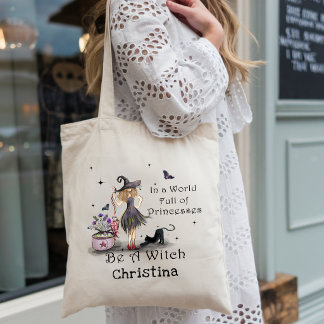 Whimsical Mystical Typography Be a Witch Quote Tote Bag
