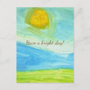 Whimsical Naive Art Sun Landscape Postcard