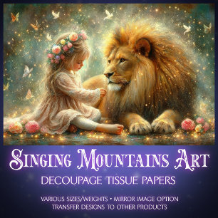 Whimsical Narnia Fantasy Girl and Lion Decoupage Tissue Paper