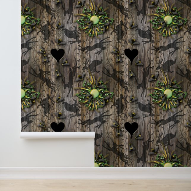 Whimsical Natural Wood Heart and Bee Illustration  Wallpaper (Application)