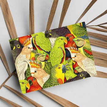 Whimsical Nature Green Parrots Birds Pattern Postcard by kicksdesign at Zazzle