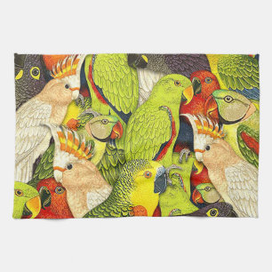 Whimsical Nature Green Parrots Birds Pattern Towel
