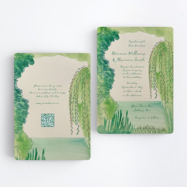 Whimsical Nature Hand Painted QR RSVP Wedding Invitation (Creator Uploaded)