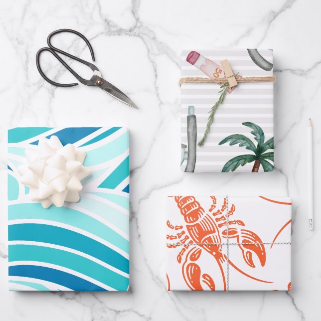 Whimsical Nautical Beach Themed Wrapping Paper Sheets (Front)