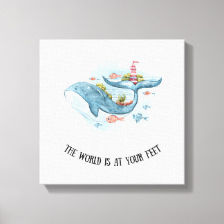Whimsical Nautical Blue Whale Stretch Canvas Print