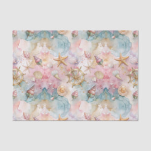 Whimsical Nautical Seashells Pink Decoupage Tissue Paper