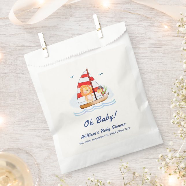 Whimsical Nautical Wild Lion Sailboat Baby Shower  Favor Bag (Clipped)