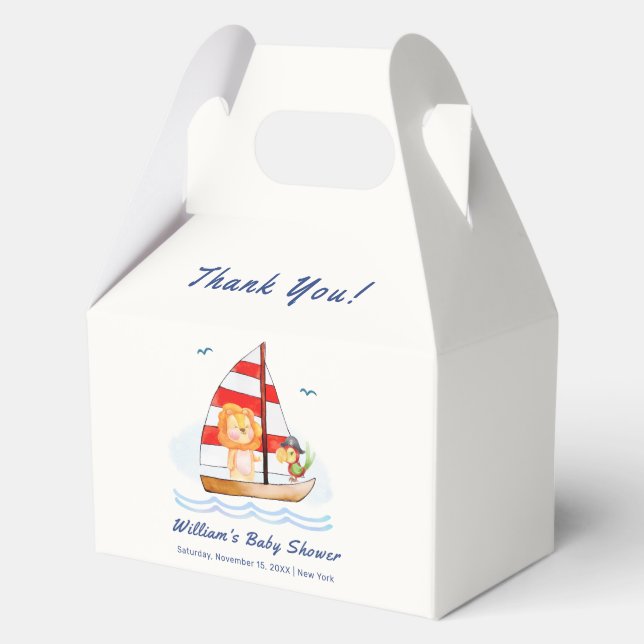 Whimsical Nautical Wild Lion Sailboat Baby Shower  Favor Boxes (Front)