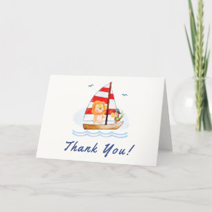 Whimsical Nautical Wild Lion Sailboat Baby Shower  Thank You Card
