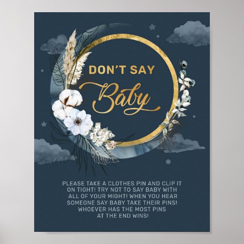 Whimsical navy and gold dont say baby game sign