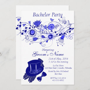 Whimsical Navy Blue Bachelor Party 1 Invitation