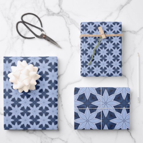 Whimsical Navy Floral Silver Blue Harmony Wrapping Paper Sheets