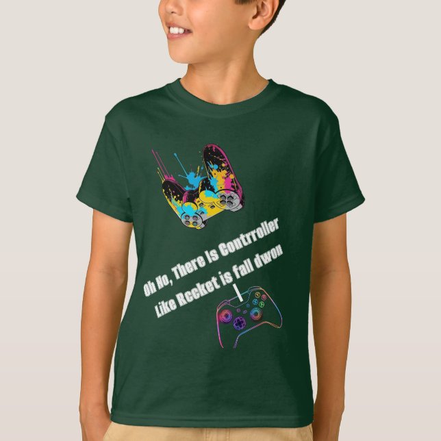 Whimsical Neon Rocket Controller Graphic T-Shirt (Front)