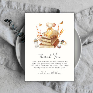 Whimsical Neutral Boho Book Mouse Baby Shower  Thank You Card